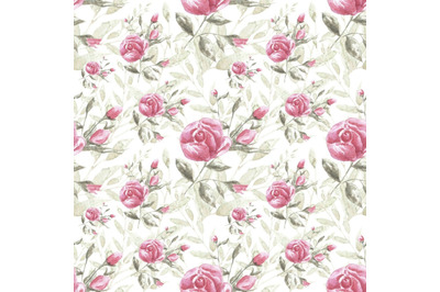 Rose watercolor seamless pattern. Rosehip, pink rose