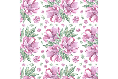 Peonies watercolor seamless pattern. Flowers. Flora.