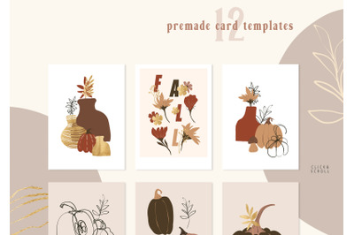 Premade printable fall cards- 12 JPEG files