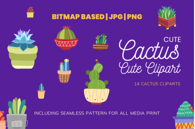 Cactus 14 Clipart Set Plus Seamless Pattern