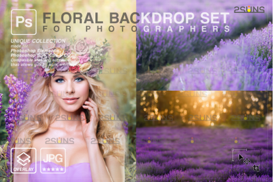 Floral Backdrop &amp; Photoshop overlay: Lavender flower overlay,