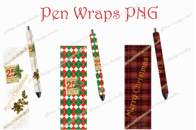 Pen Wraps Template, Christmas Pen Wrap Design, Pen Wraps Bundle,