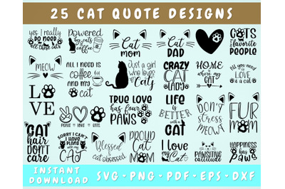 Cat Quote SVG Bundle&2C; 25 Designs&2C; Cat Sayings SVG Cut Files