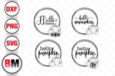 Hello Pumpkin Circle Floral SVG&2C; PNG&2C; DXF Files