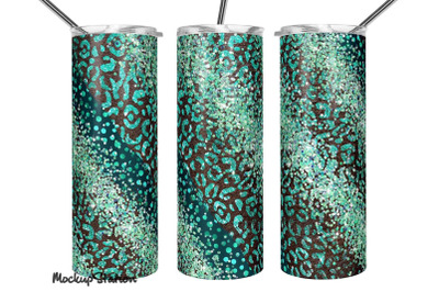 Leopard Turquoise Glitter 20oz Skinny Tumbler Sublimation Design