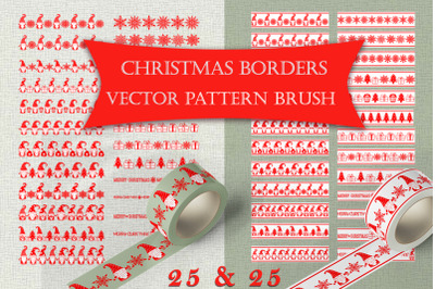 Patterned Christmas borders. Vector brushes