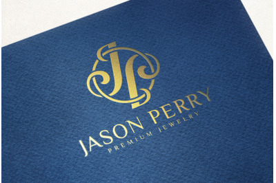 Gold Foil Stamping logo mockup on blue textured paper