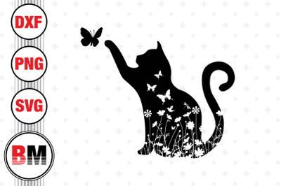 Cat Floral SVG, PNG, DXF Files