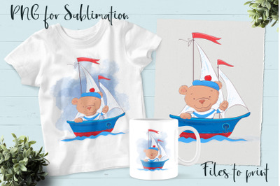 Cute Bear sublimation. Design for printing.