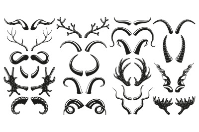 Hunting wild animals&2C; deer&2C; goat horns antlers silhouettes. Moose&2C; dee