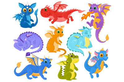 Cartoon dragon kids fantasy cute creature mascots. Funny dragon babies