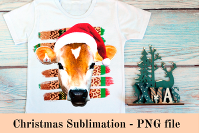 Christmas Sublimation Design with cow. PNG files for Sublimation