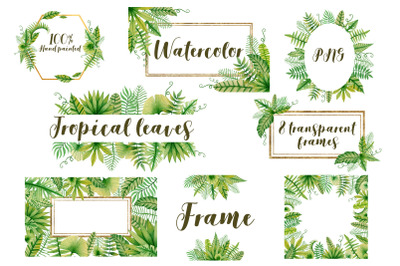 Watercolor tropical leaves frames.