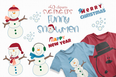 Christmas funny snowman cliparts collection Frosty snowman faces