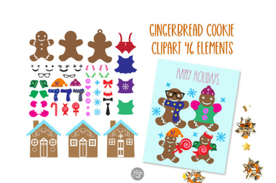 Gingerbread clipart with gingerbread cookie and gingerbread house