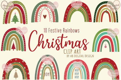 Christmas Rainbow Clipart, Kids Christmas Clipart PNG