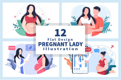 12 Pregnant Lady Background Vector Illustration