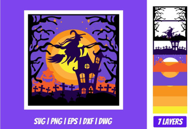 Halloween Shadowbox 3 3D Layered SVG Cut File