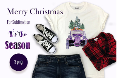 Christmas sublimation&2C; purple truck with christmas tree