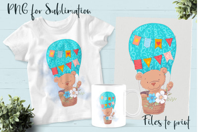 Cute Bear sublimation. Design for printing.