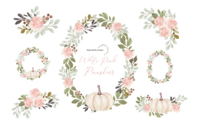 Floral Frame Peach Pumpkin Clipart&2C; White Peach Pumpkin Clipart&2C;