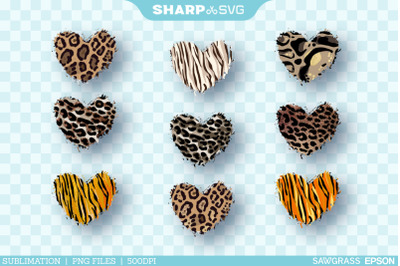 Distressed Heart Patterns PNG | Leopard Sublimation Bundle