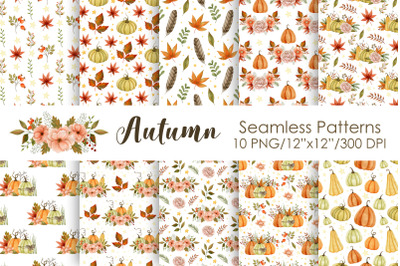 Watercolor Autumn Seamless Patterns.