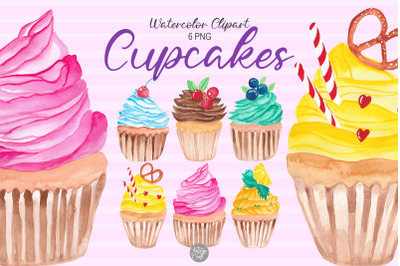 Watercolor cupcakes clipart for sublimation and print