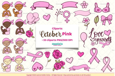 October pink cliparts bundle