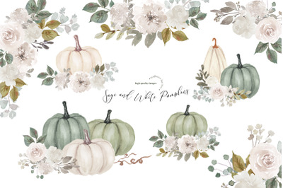 Sage and White Arrangements Pumpkins clipart&2C; Digital Pumpkin Planner