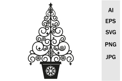 Openwork Christmas tree template&2C; svg cutting files