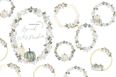 Greenery Frame Sage and White Pumpkins Clipart