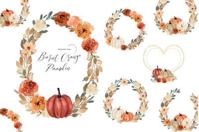 Burnt Orange Pumpkins Clipart&2C; Gold Frame Fall Autumn&2C; Rustic Orange