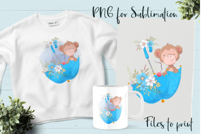 Cute Monkey sublimation. Design for printing.