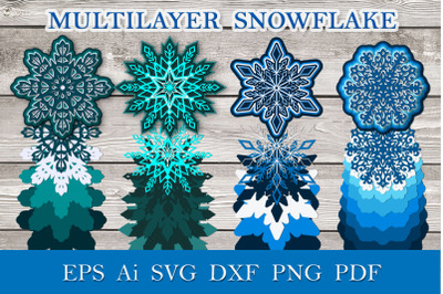 Four multilayer snowflakes