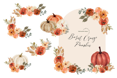 Burnt Orange Pumpkin Clipart&2C; Burnt Orange  Arch Boho Floral Leaves