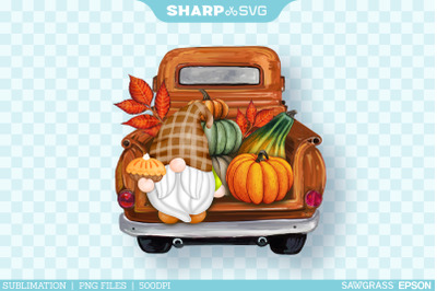 Fall Gnome Sublimation PNG | Watercolor Truck Sublimation Autumn PNG