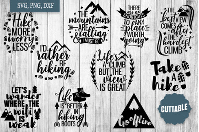 Hiking Quote Bundle, Hike SVG quotes, Hiking Cut File Set