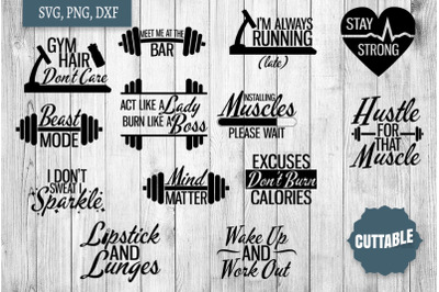 Workout Cut File Bundle, Working out SVG, Gym SVGs, Fitness Quotes