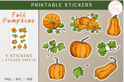 Fall Pumpkins Digital Stickers. Autumn Printable Stickers Pack