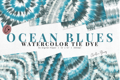 Ocean Blues Watercolor Tie Dye Sublimation Digital Paper