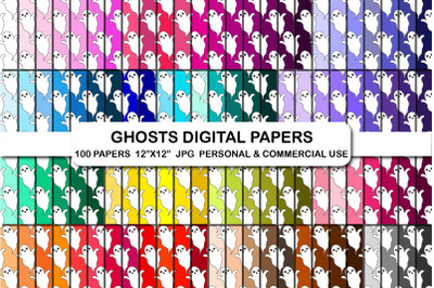 Ghosts Pattern Digital Papers Halloween Ghost Papers Clipart