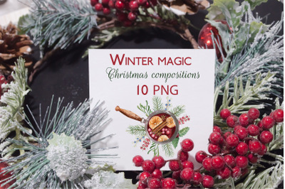 Winter magic. Watercolor christmas compositions
