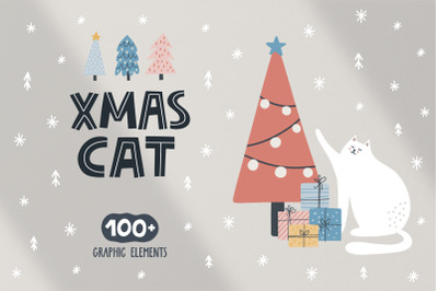 Christmas Cats Clipart &amp; Lettering