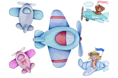 Baby Planes. Watercolor illustrations.