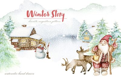 Winter Story. Watercolor Christmas