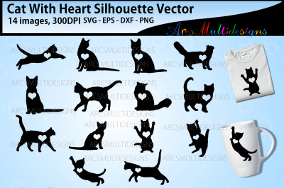 Cat with heart silhouette