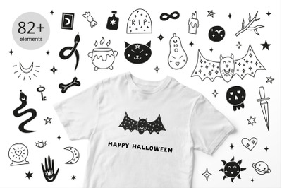 Cute Halloween bundle in doodle style.