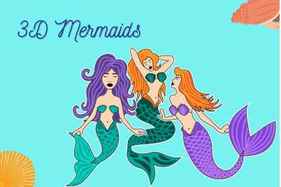 3D Mermaids SVG Bundle