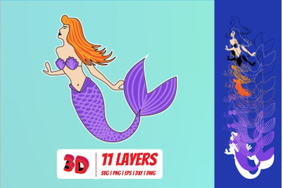 3D Mermaid 3 SVG Cut File